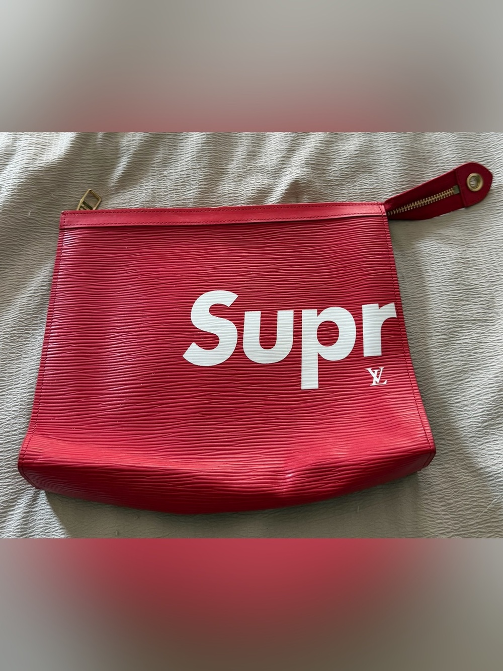 Louis Vuitton Red Supreme Logo Leather Pouch